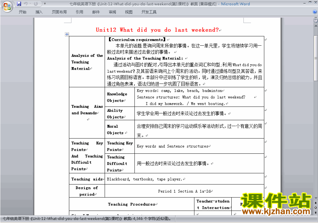Unit12 What did you do last weekend教学设计教案下载17
