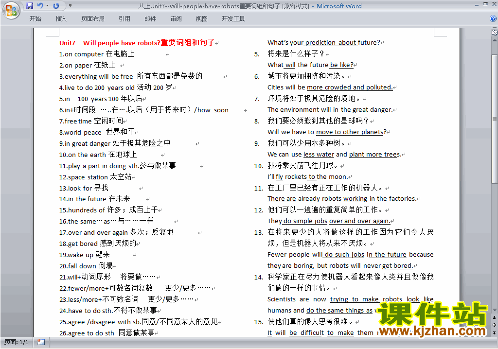 Unit7 Will people have robots重要词组和句子下载28