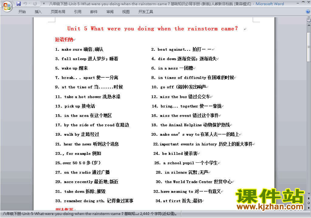 Unit5 What were you doing when the rainstorm came基础知识15