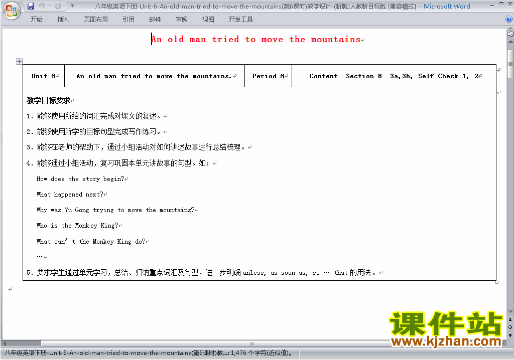 Unit6 An old man tried to move the mountains̰26