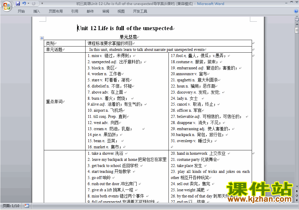 Unit12 Life is full of the unexpected导学案下载20