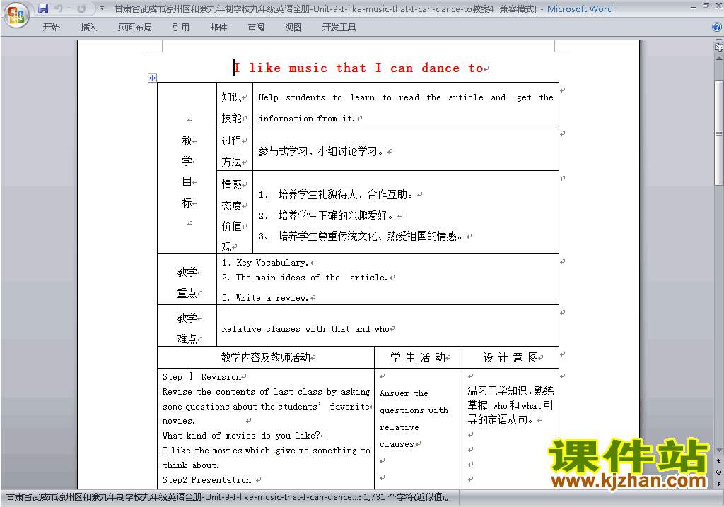 Unit9 I like music that I can dance to教学设计教案下载20