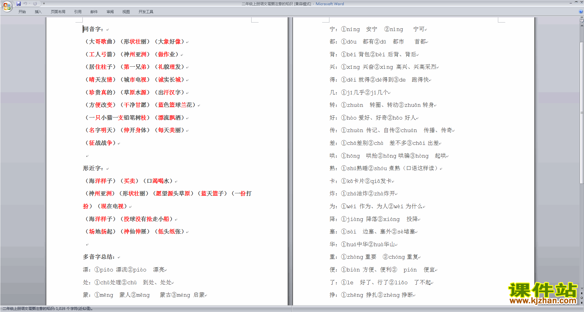 下载部编本二年级上册语文需要注意的知识