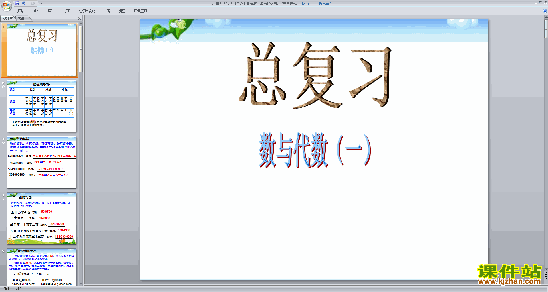 下载四年级上册新北师大版数学数与代数总复习ppt课件