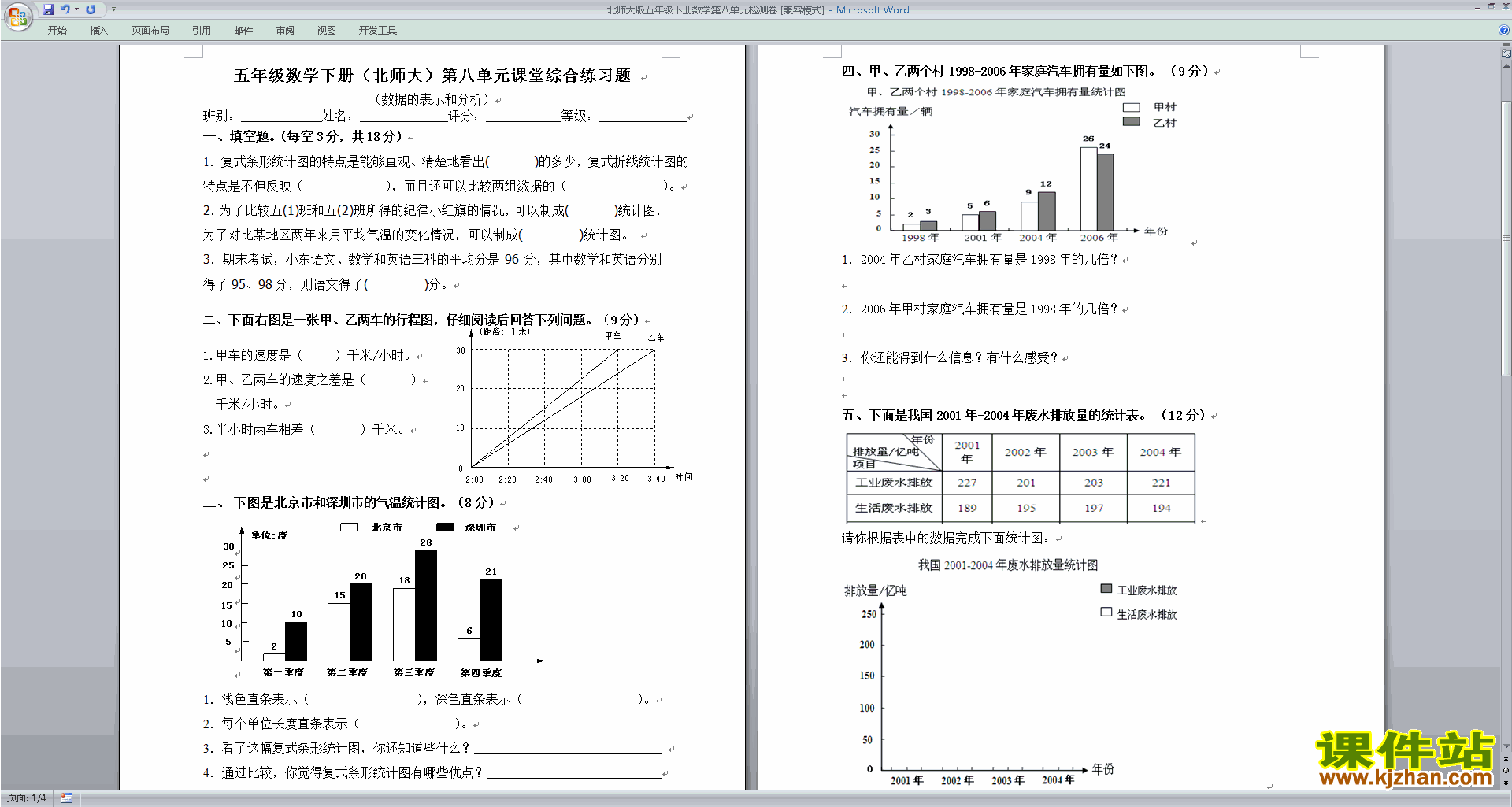 北师大版五年级下册数学数据的表示和分析检测下载