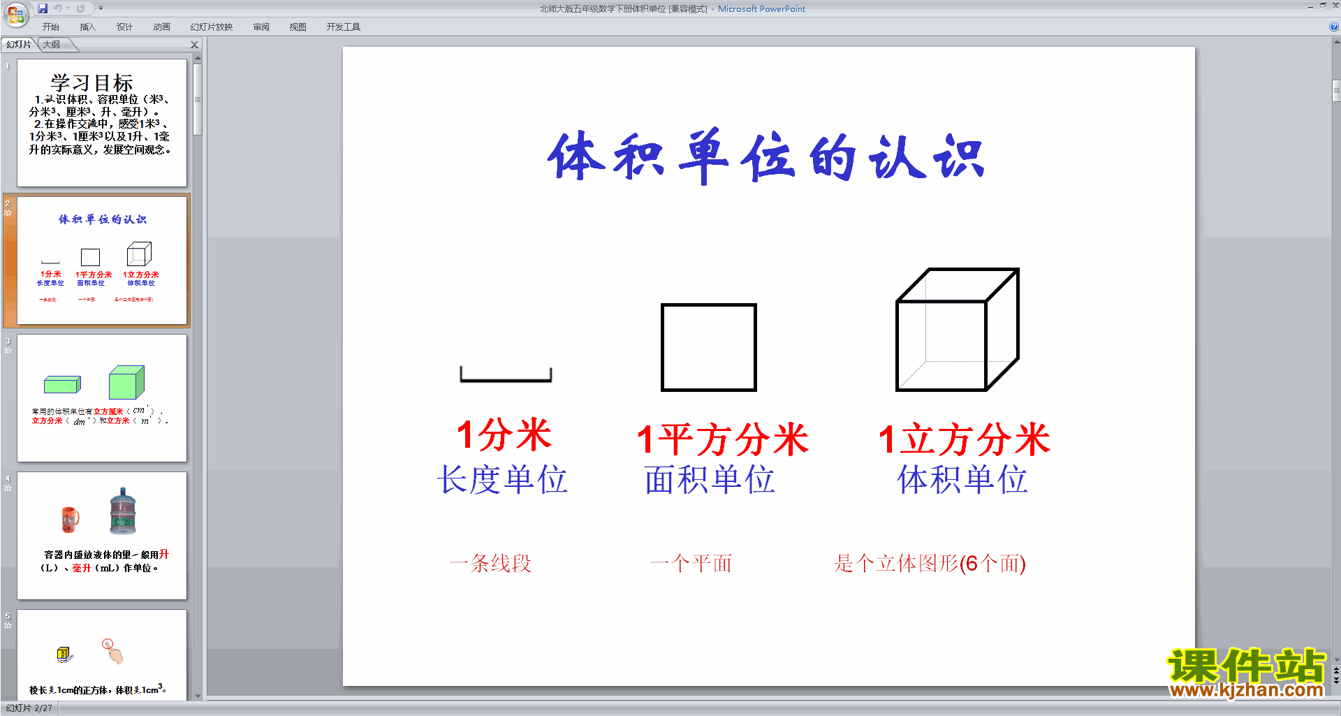 五年级下册新北师大版数学体积单位ppt课件下载