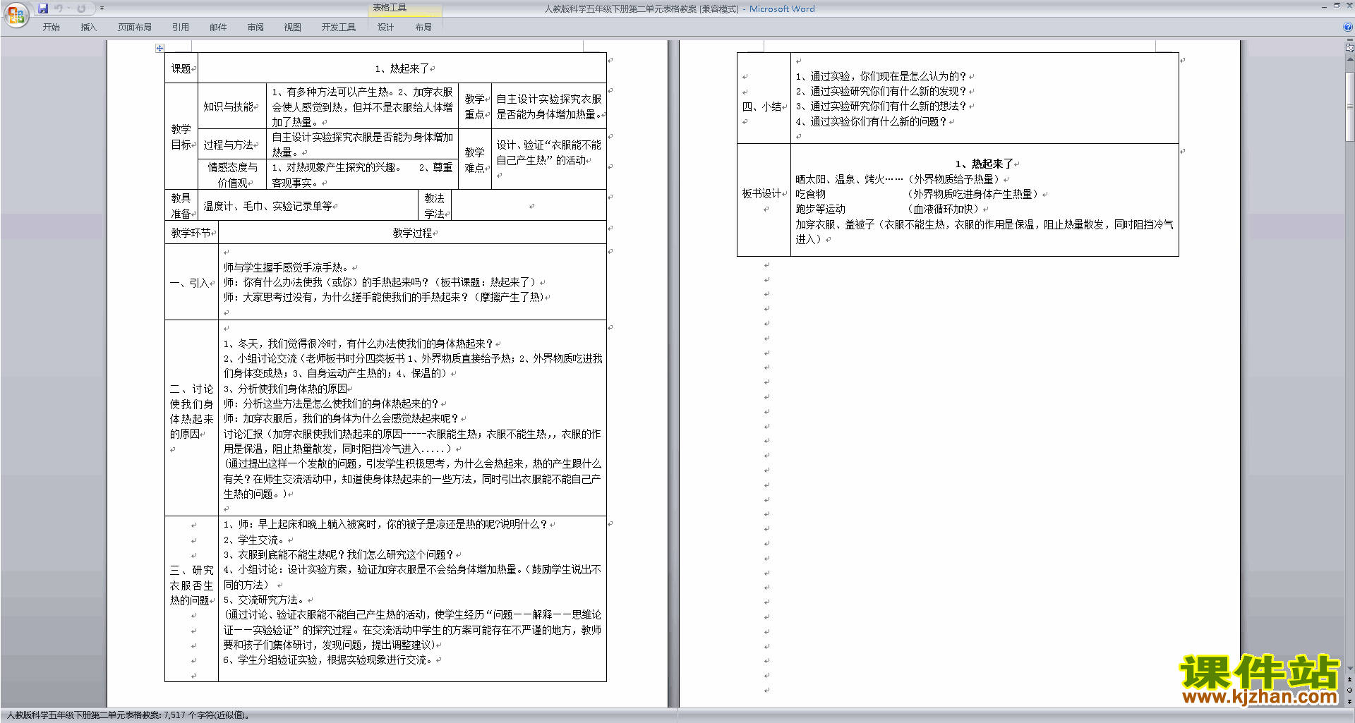 教科版五年级科学下册优质课第二单元:热教学设计教案下