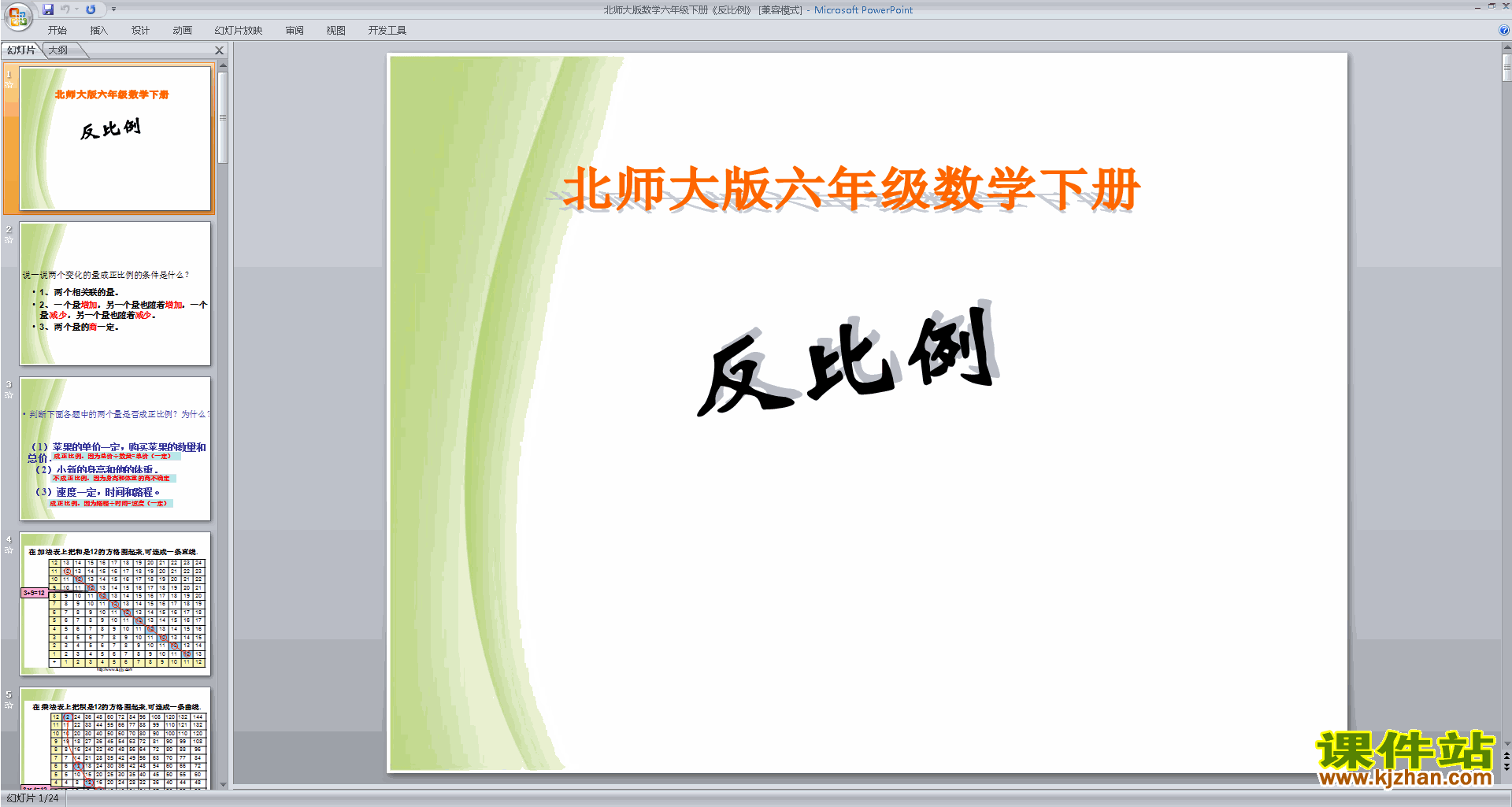 下载原创反比例ppt课件(六年级下册新北师大版数学）