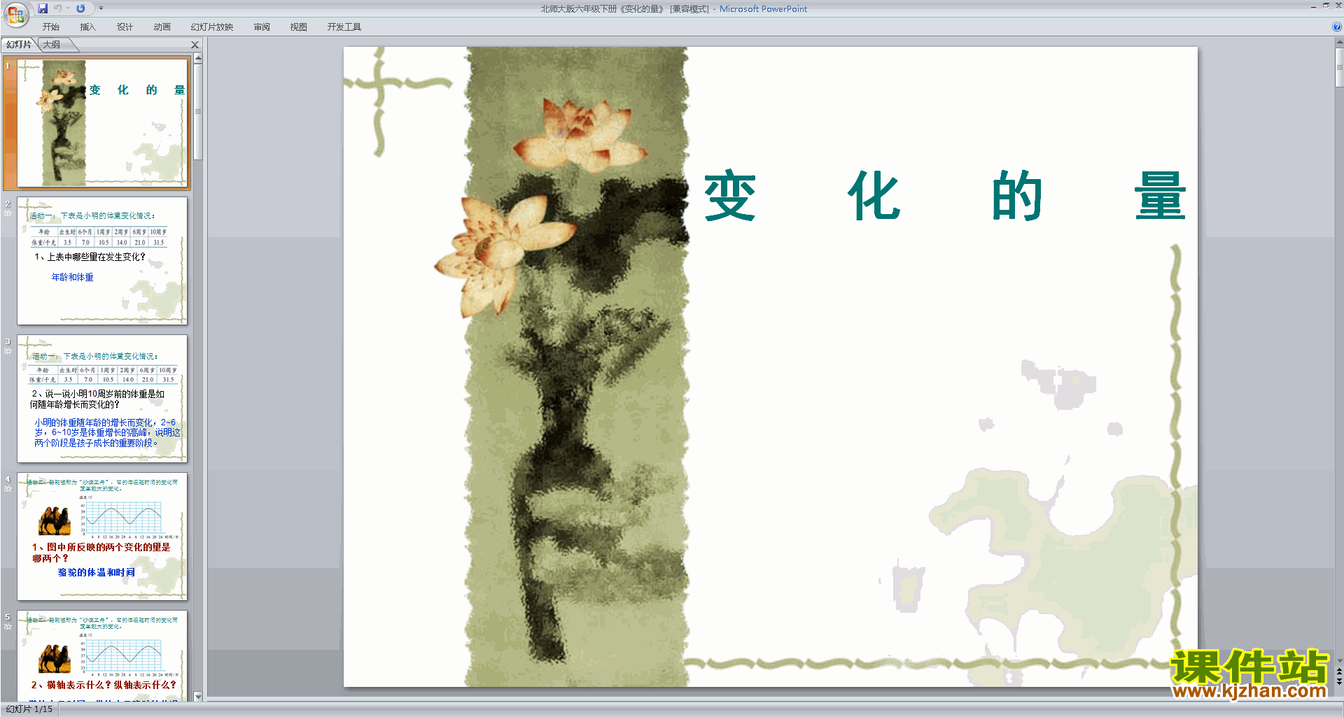 下载变化的量ppt课件(六年级下册新北师大版数学)