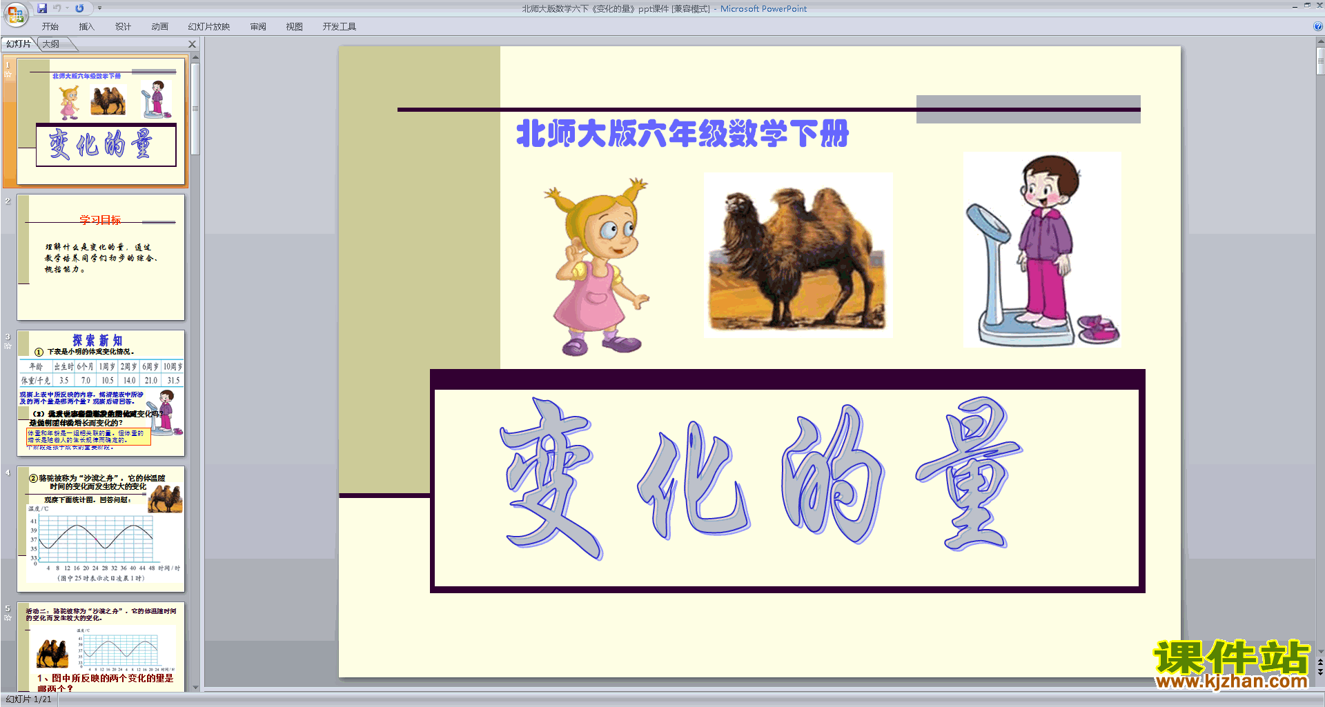 下载原创变化的量ppt课件(六年级下册新北师大版数学）