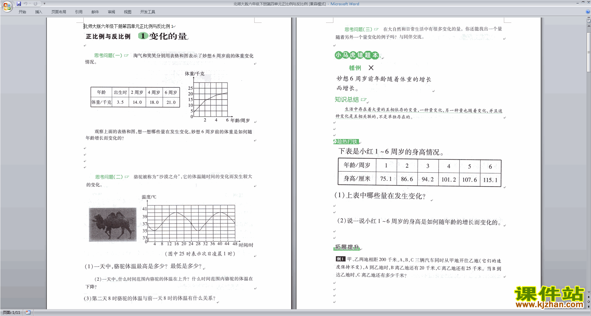 下载北师大版六下数学第四单元:正比例与反比例练习