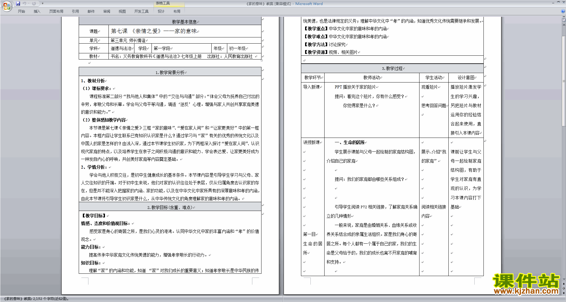七上人教版道德与法治优质课家的意味教案教学设计下载
