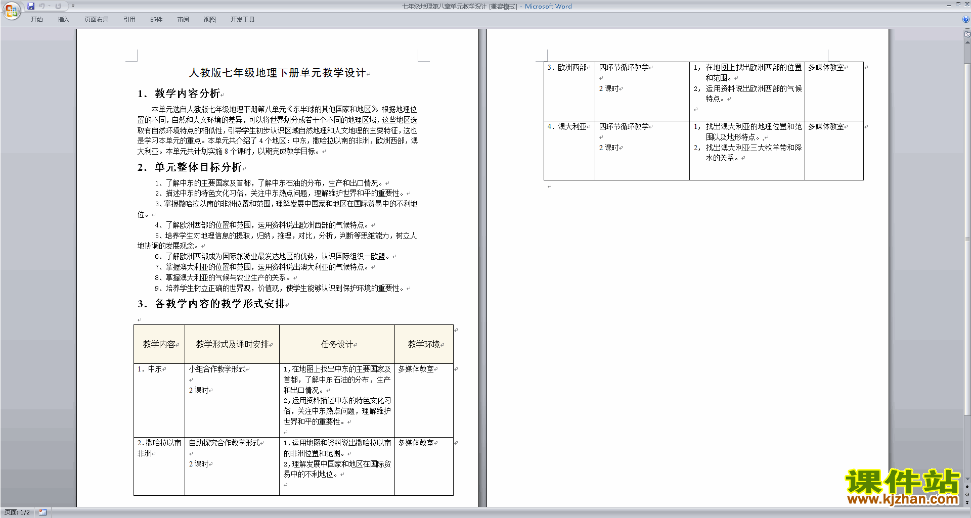 下载原创东半球其他的地区和国家教学设计教案