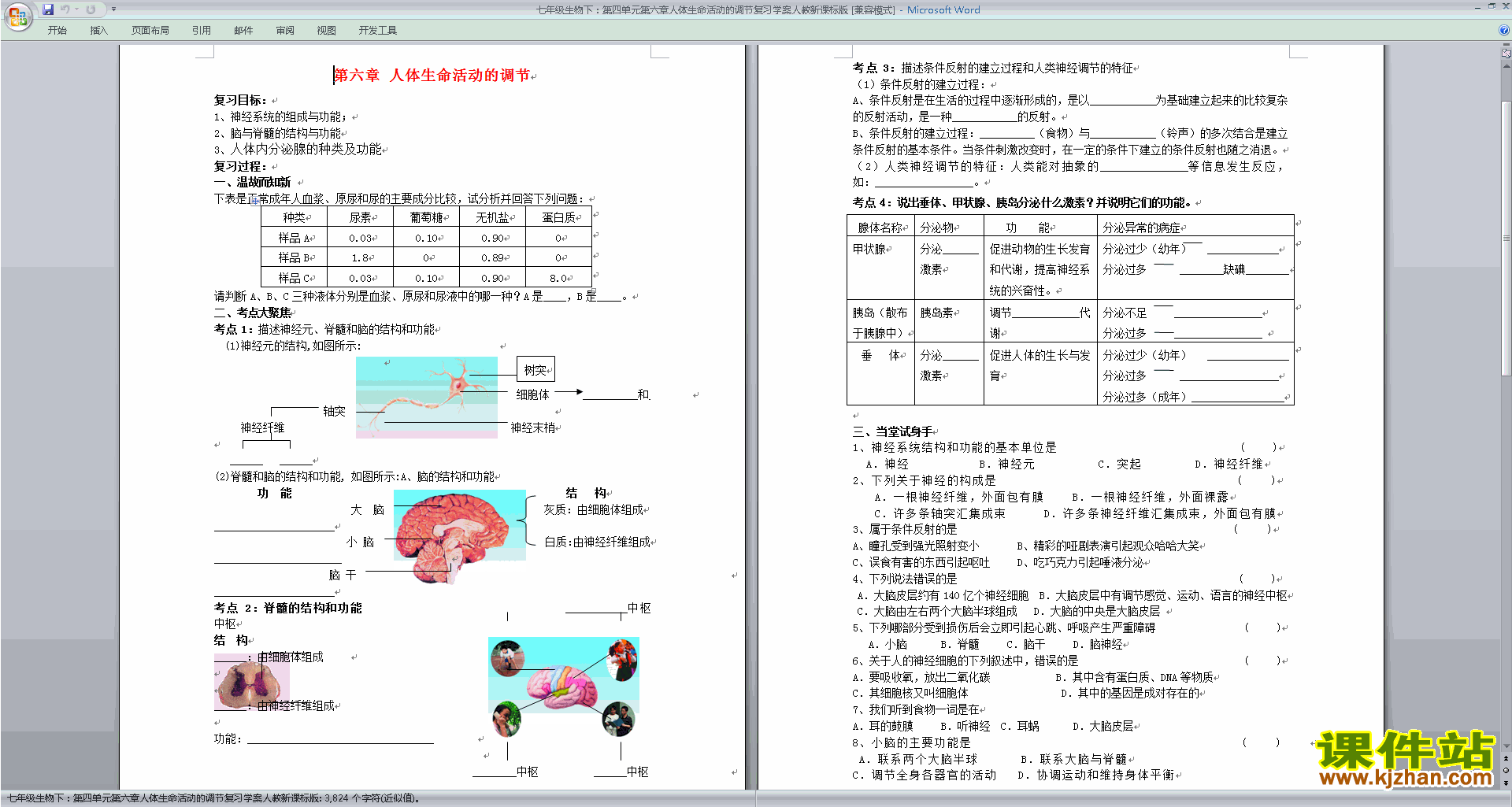 下载第六章:人体生命活动的调节教案教学设计