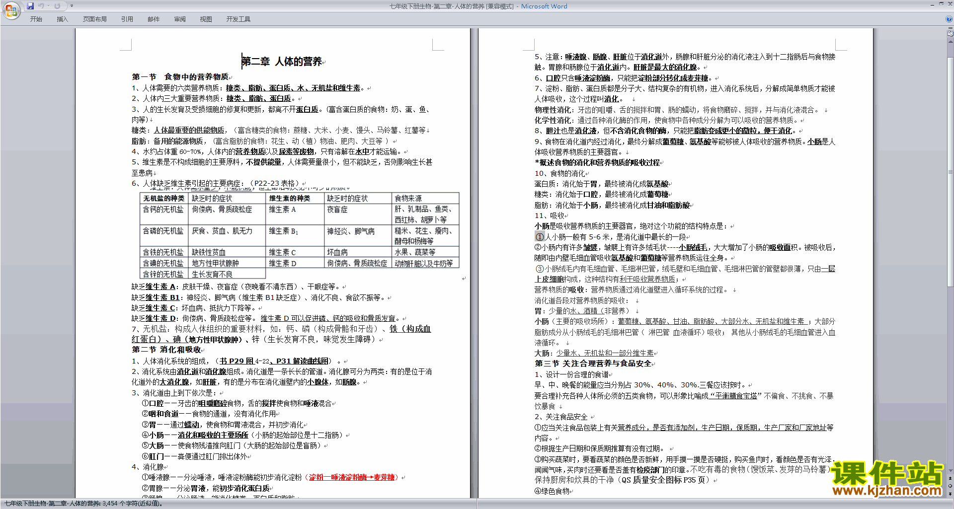 七年级下册第二章:人体的营养教学设计教案下载
