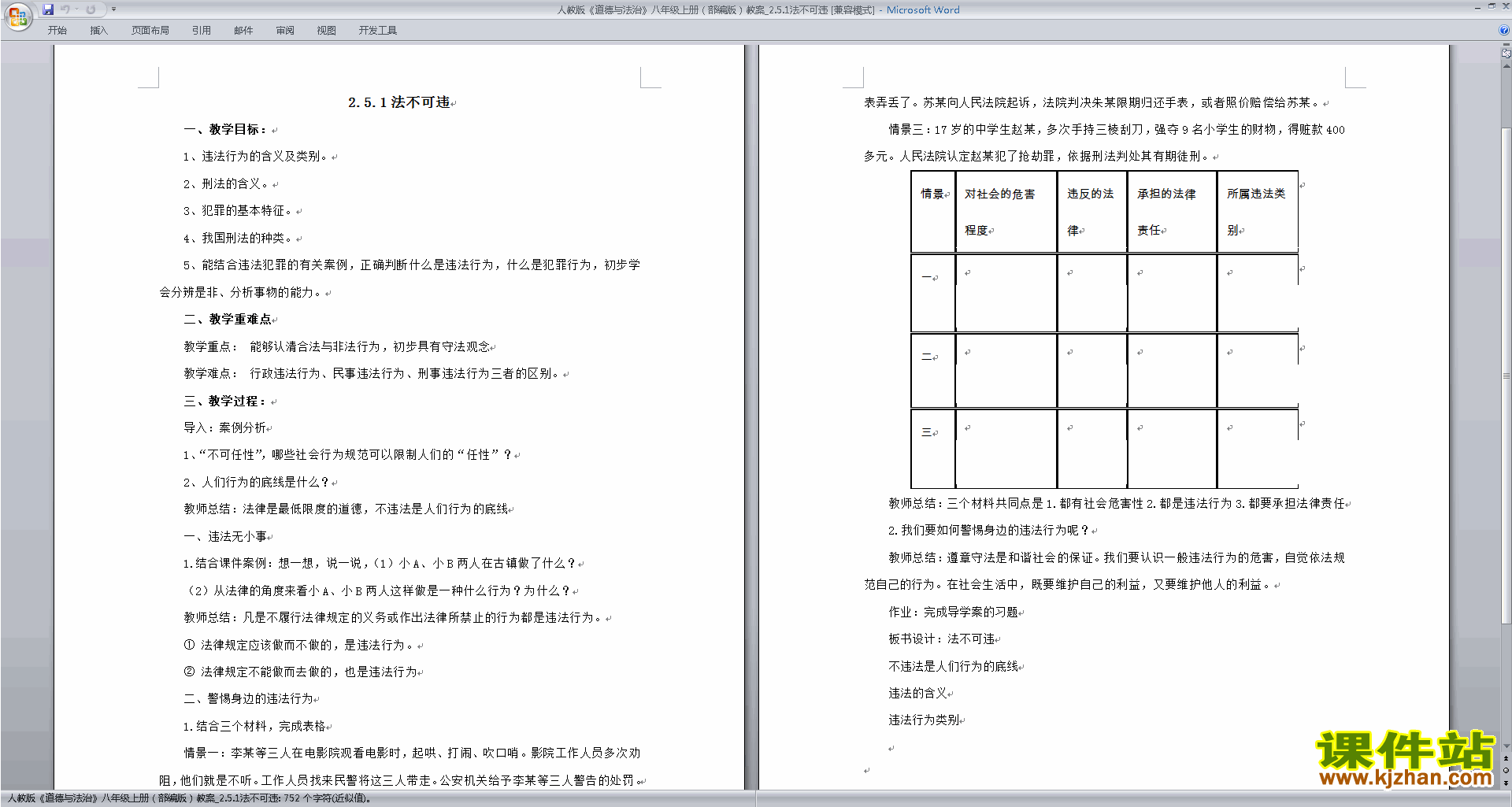 下载部编本八年级上册道德与法治法不可违教学设计教案
