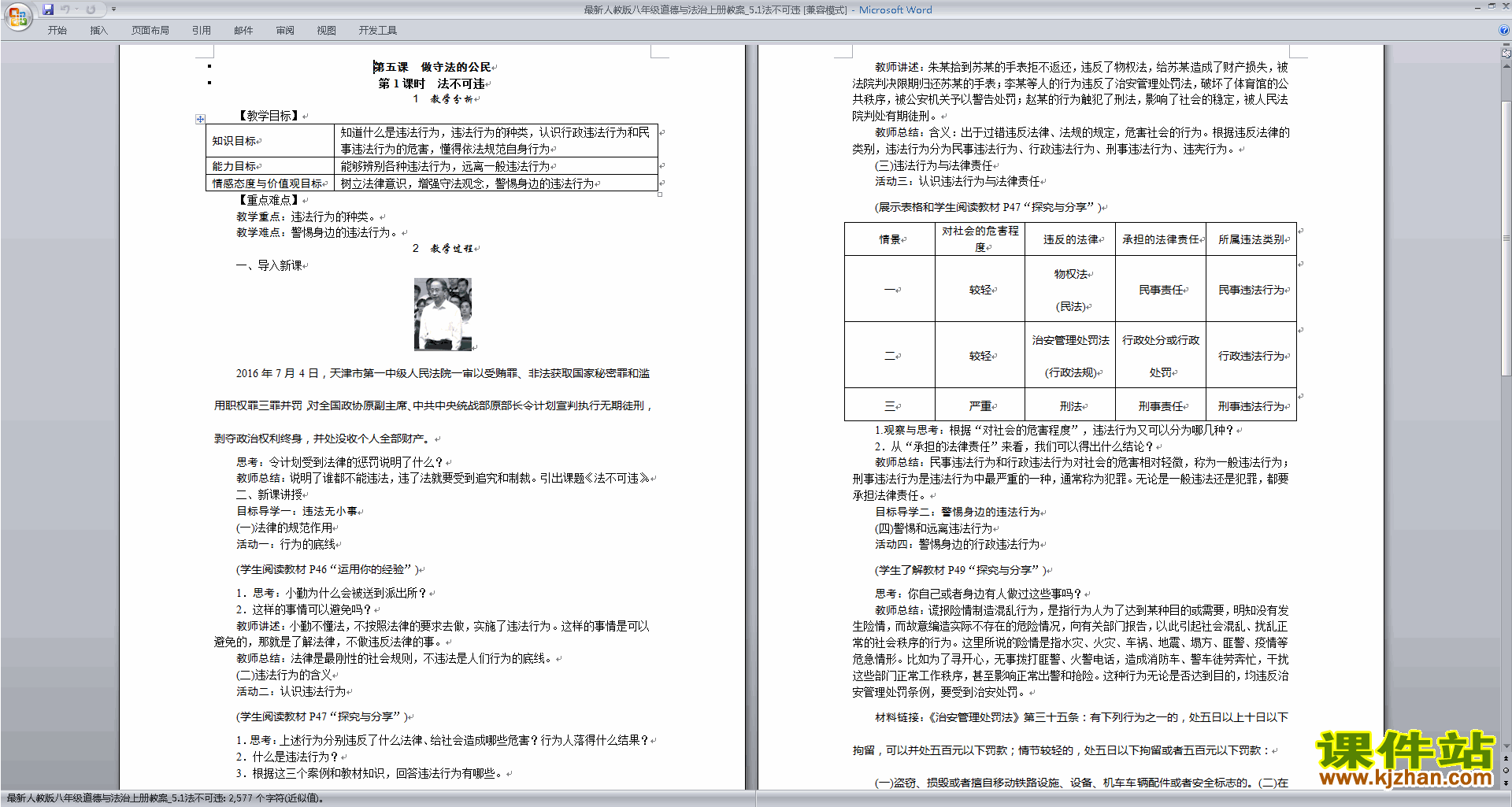 下载原创法不可违教学设计教案(部编本道德与法治)