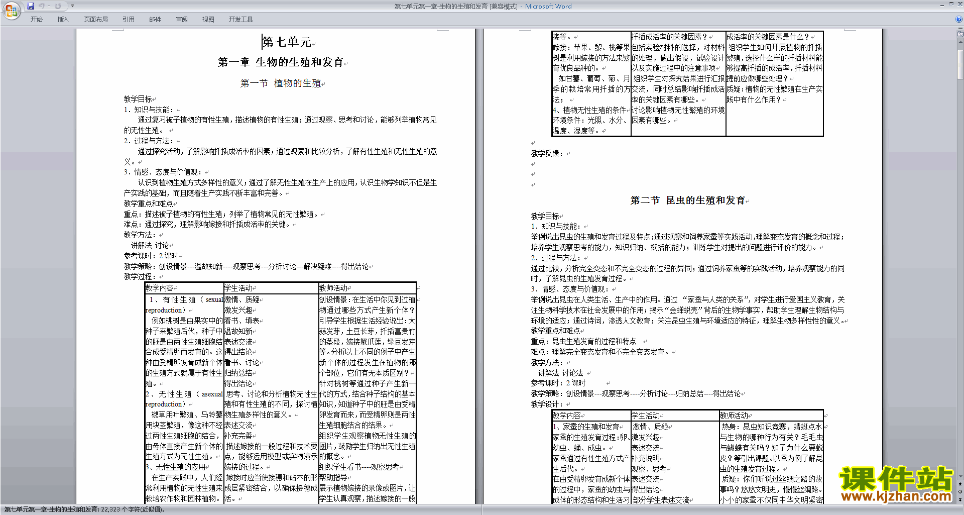 生物精品第一章:生物的生殖和发育教案教学设计下载