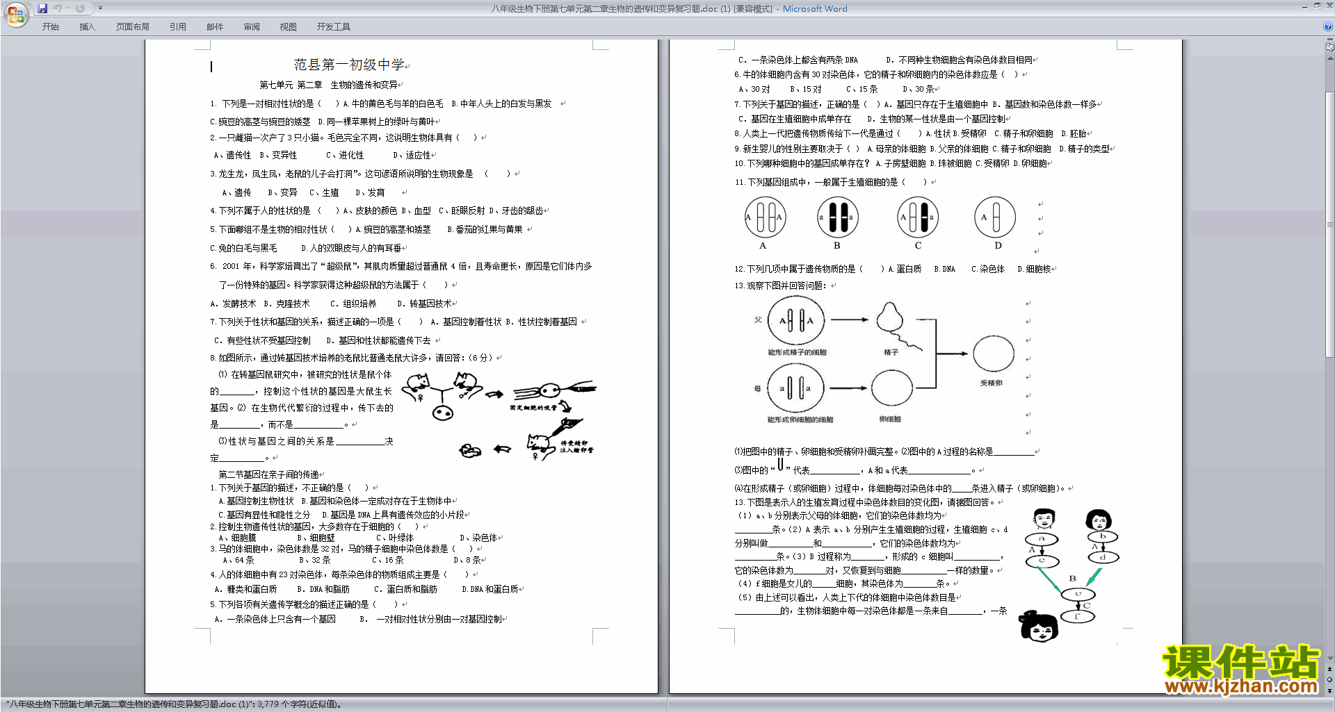 下载八年级下册生物第二章:生物的遗传和变异练习试卷4