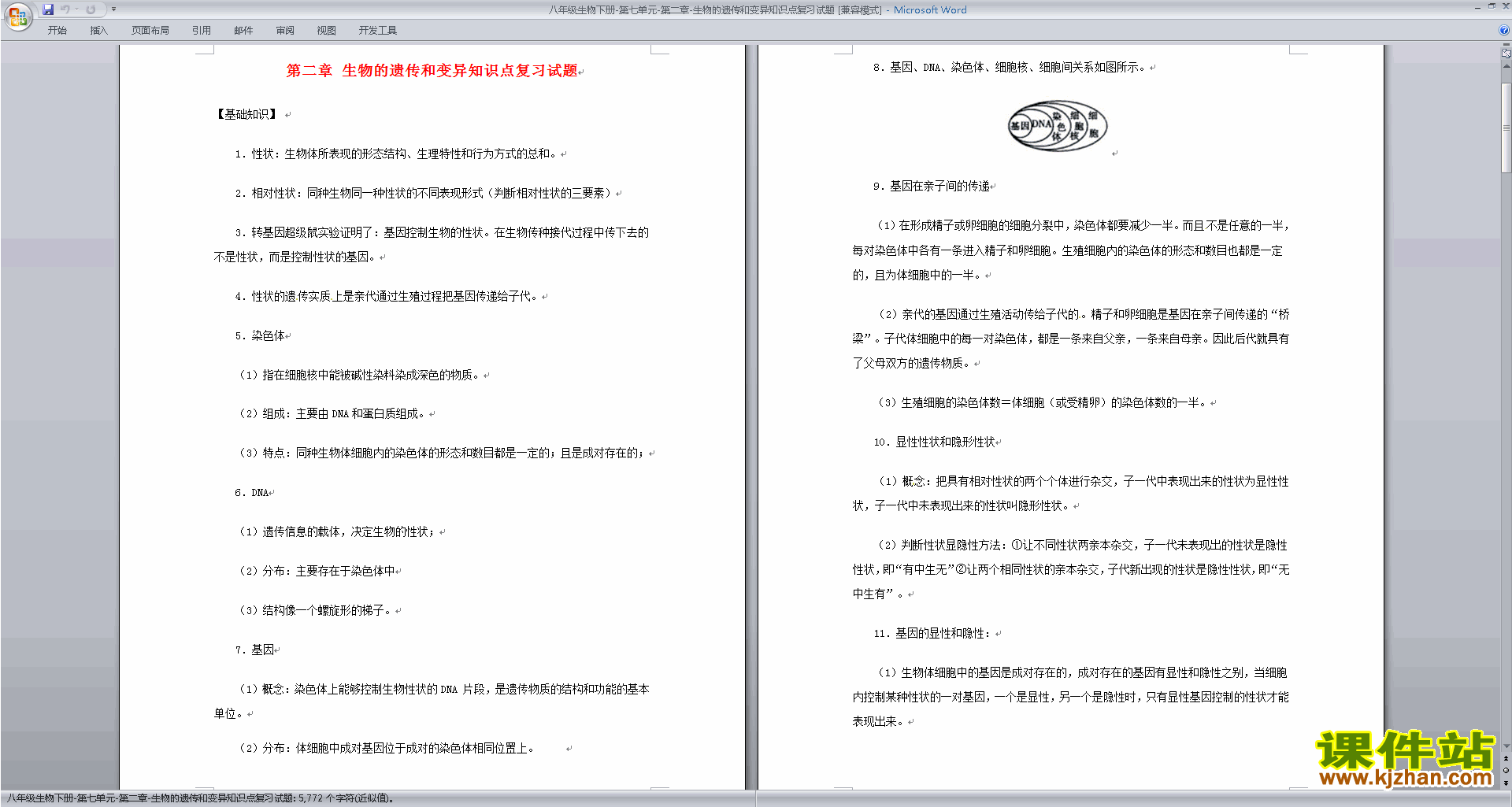 下载八年级下册生物第二章:生物的遗传和变异练习试卷6