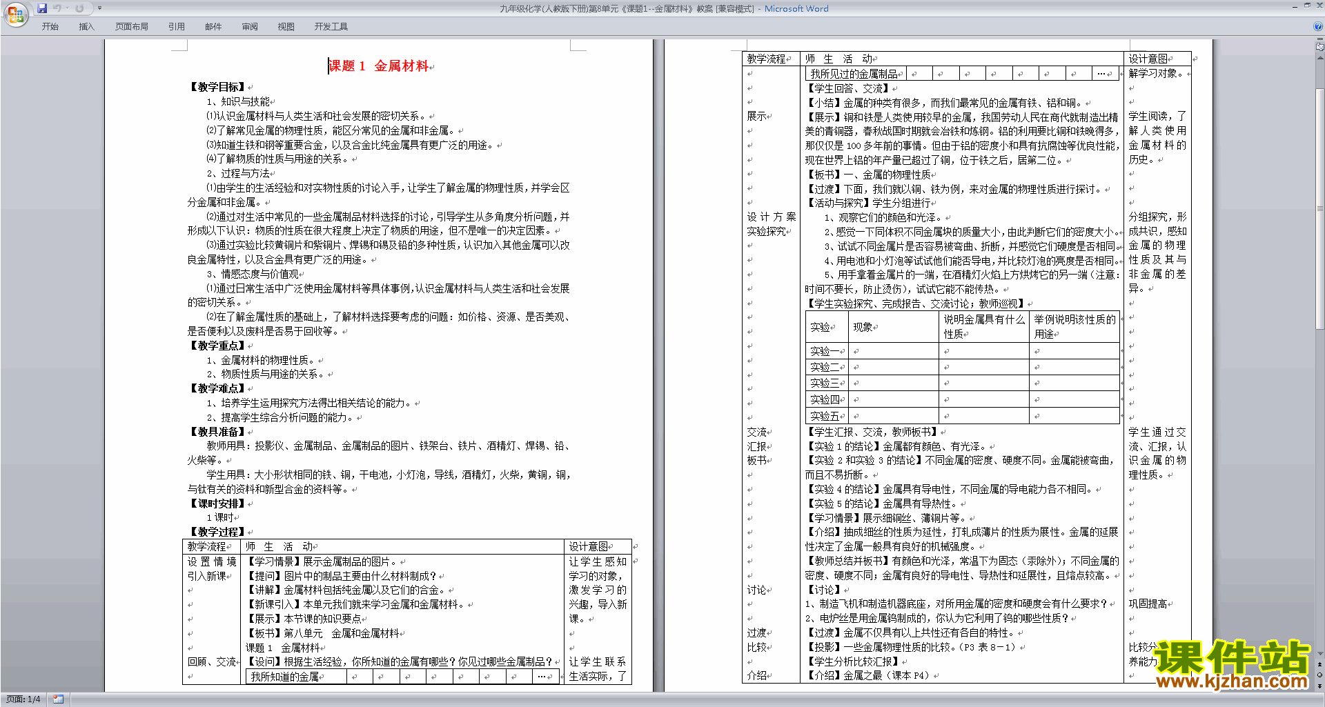 下载第八单元:金属和金属材料教学设计(九年级下册化学)