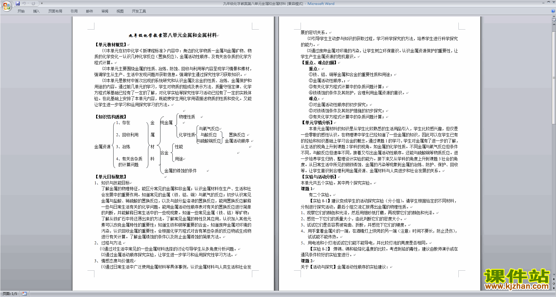 九年级下册第八单元:金属和金属材料教学设计教案下载