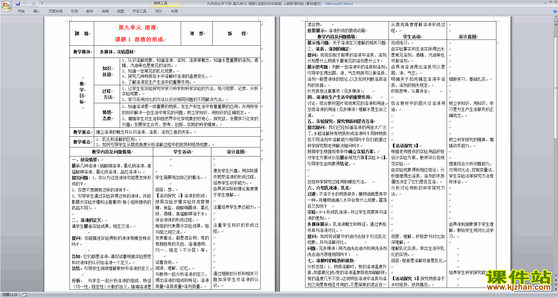 九年级下册化学优质课第九单元:溶液教学设计教案下载