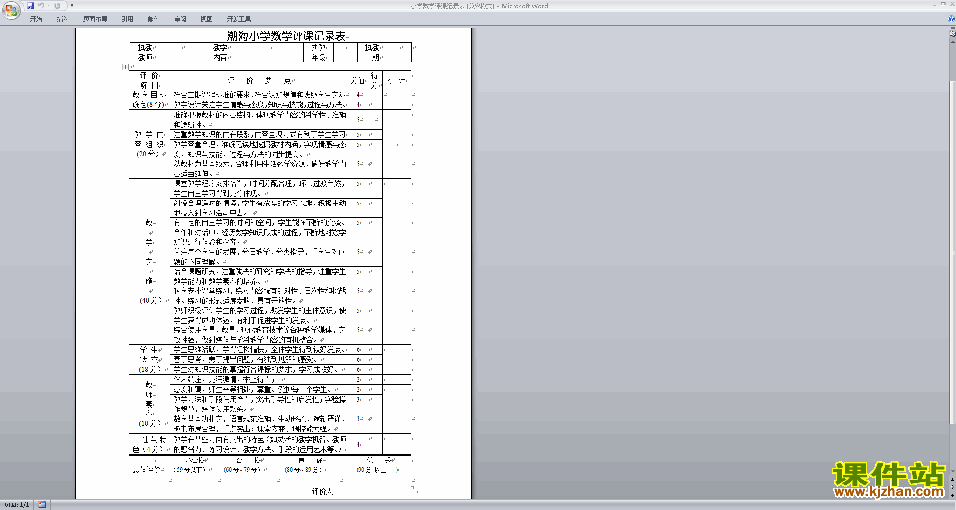 下载中小学教学小学数学评课记录表评课方法技巧16