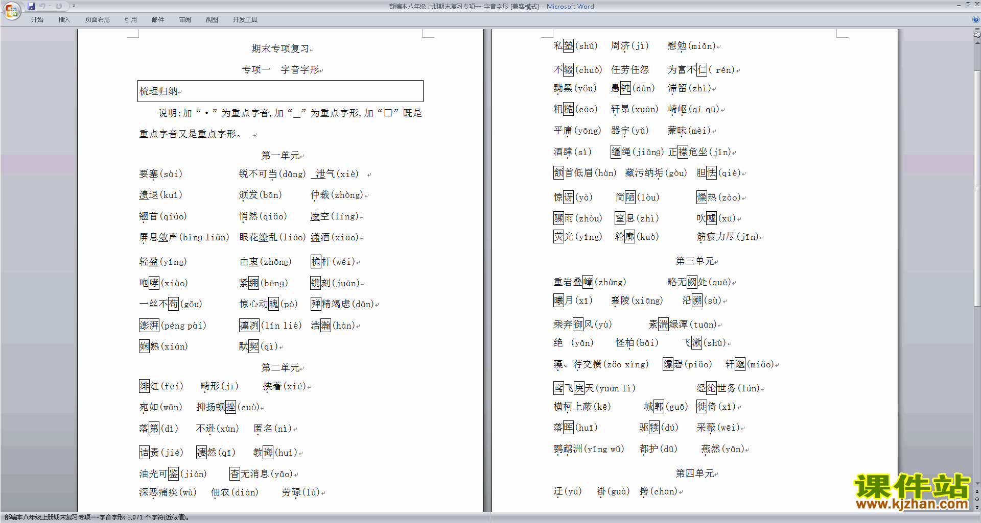 部编本八年级上册期末复习专项字音字形下载