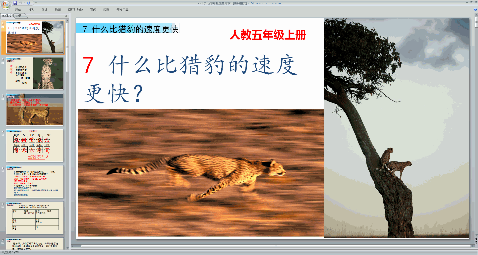 部编版五年级上册语文公开课第7课什么比猎豹的速度更快ppt课件