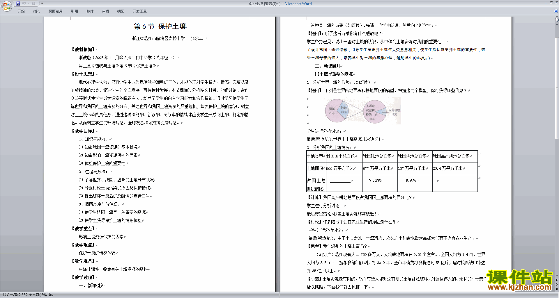 浙教版八年级下册科学公开课4.6保护土壤教学设计教案