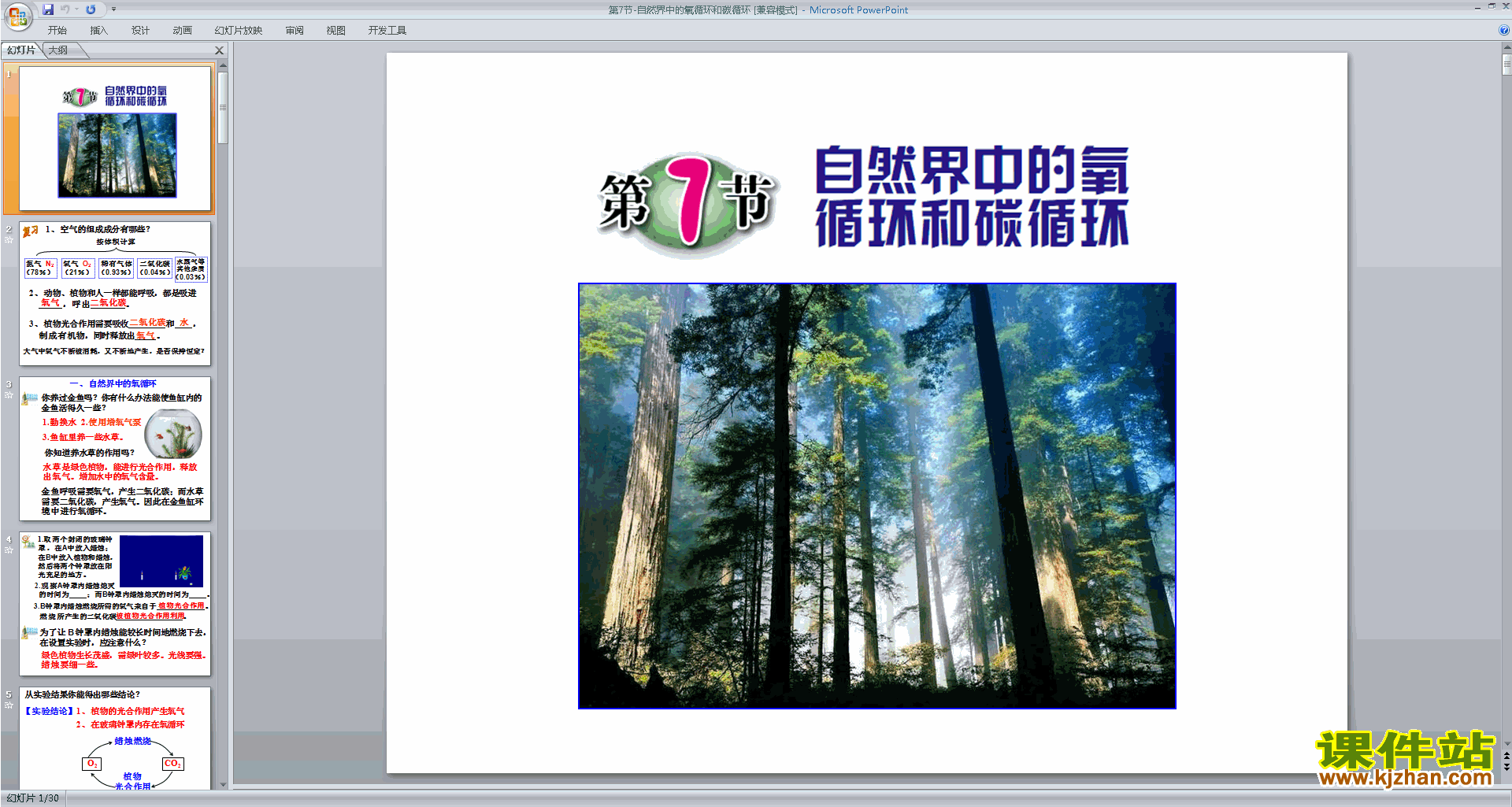 新浙教版八年级下册科学3.7自然界中氧循环和碳循环课件ppt