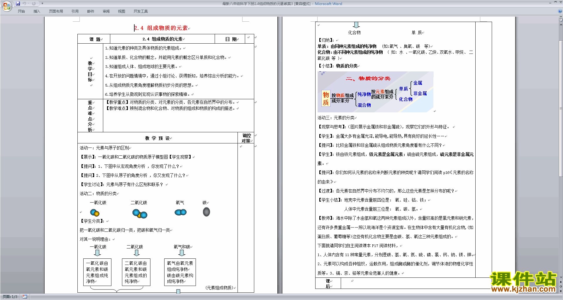 八年级下册新浙教版科学精品2.4组成物质的元素教案教学设计