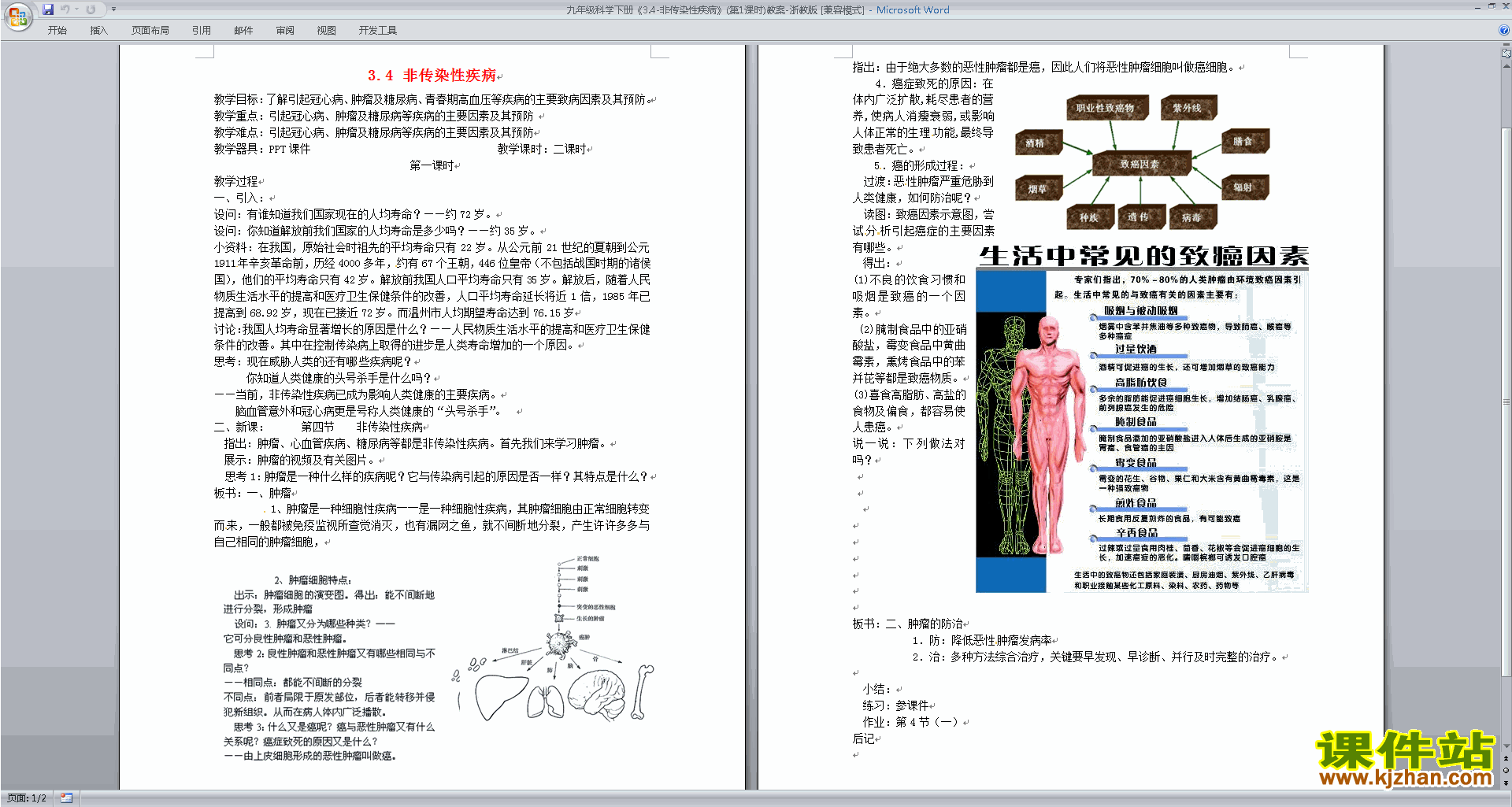 新浙教版九年级下册科学3.4非传染性疾病教案教学设计