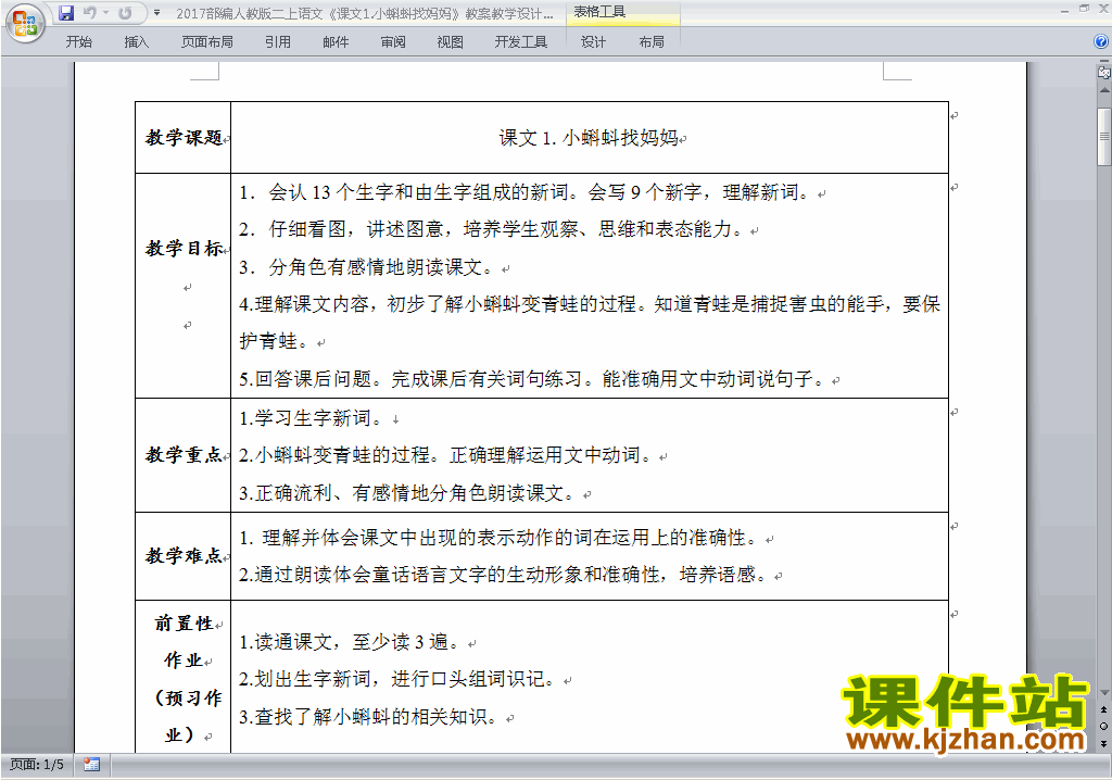 2017部编本二上语文小蝌蚪找妈妈教案教学设计下载